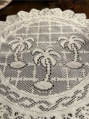 Handmade White Crochet Table Linen with Palm Tree Motif